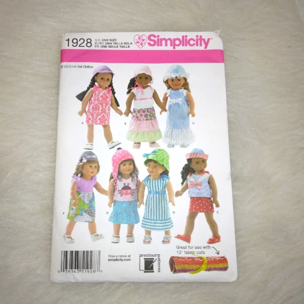 SIMPLICITY 1928 Wardrobe for American Girl Doll & 18
